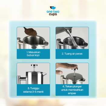 Gambar produk One Two Cups French Press Coffee Maker Pot Plunger Stainless Steel 800ml - FP1L