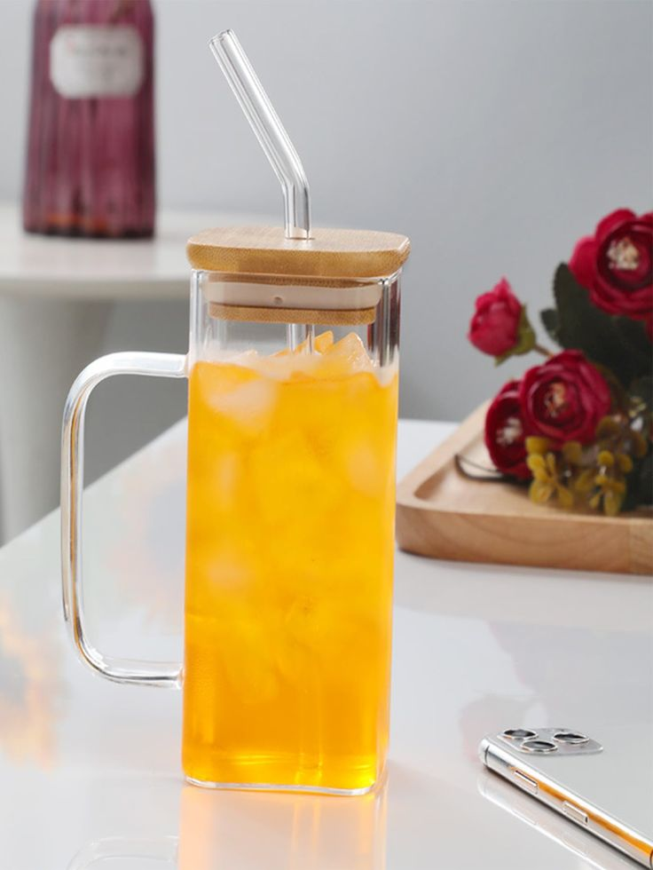 Gambar produk UKCOZY Cangkir Kopi Kaca Tahan Panas Sedotan Kotak Aesthetic Mug 350ml - UK3