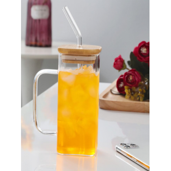 Gambar produk UKCOZY Cangkir Kopi Kaca Tahan Panas Sedotan Kotak Aesthetic Mug 350ml - UK3