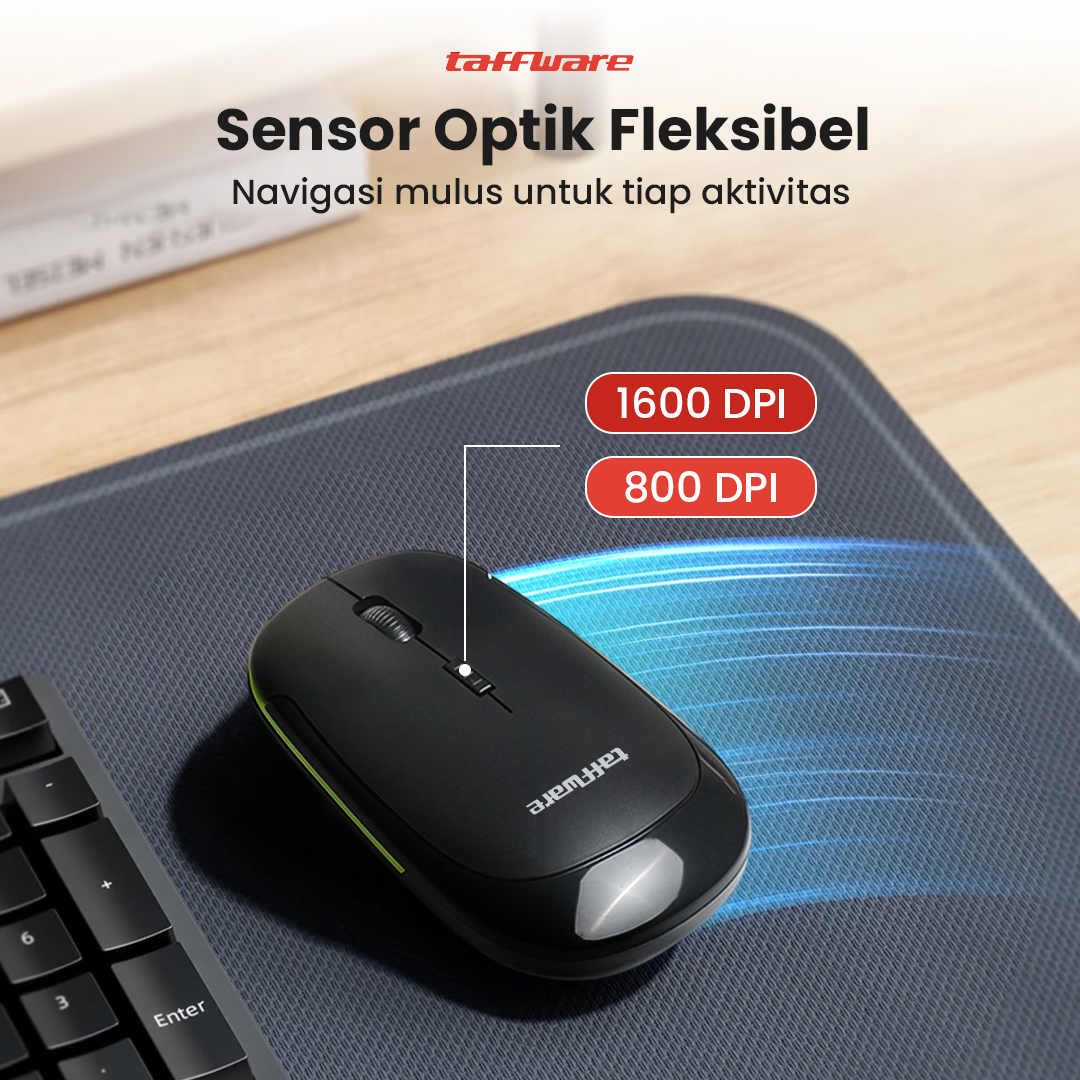 Gambar produk Taffware Mouse Wireless Optical 2.4GHz Slim Ergonomic 1600DPI - Y810