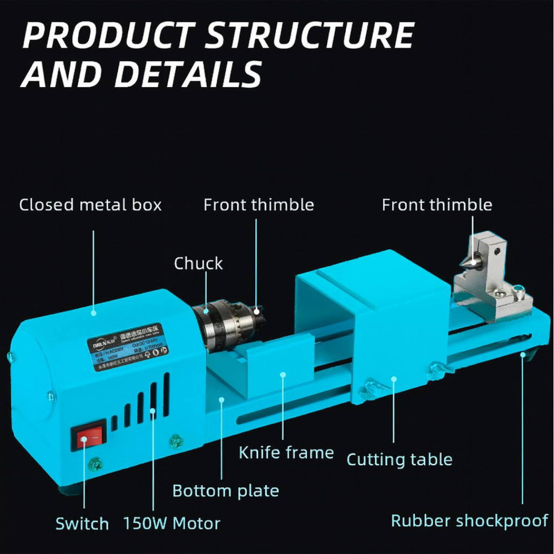 Gambar produk DRUN Mesin Bubut Kayu Mini Lathe Beads Woodworking 150W - X707