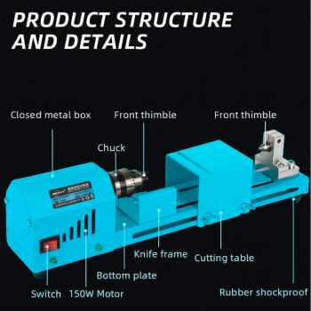 Gambar produk DRUN Mesin Bubut Kayu Mini Lathe Beads Woodworking 150W - X707