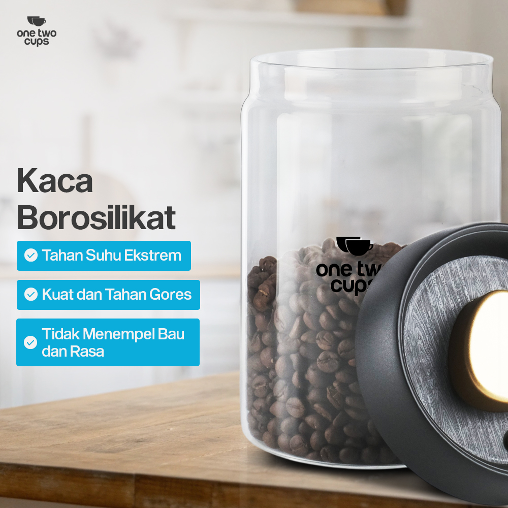 Gambar produk One Two Cups Toples Kaca Penyimpanan Biji Kopi Vacuum Sealed Lid 900ml - SE41