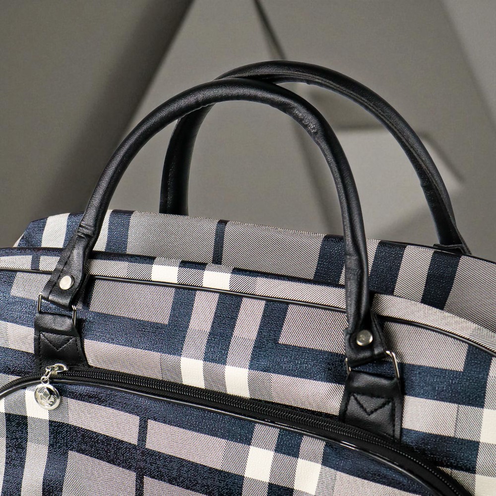Gambar produk Rhodey RAIMIQI SEMOR Tas Jinjing Duffle Bag PU Leather Unisex 20 Inch Black Gray Grid - CB001