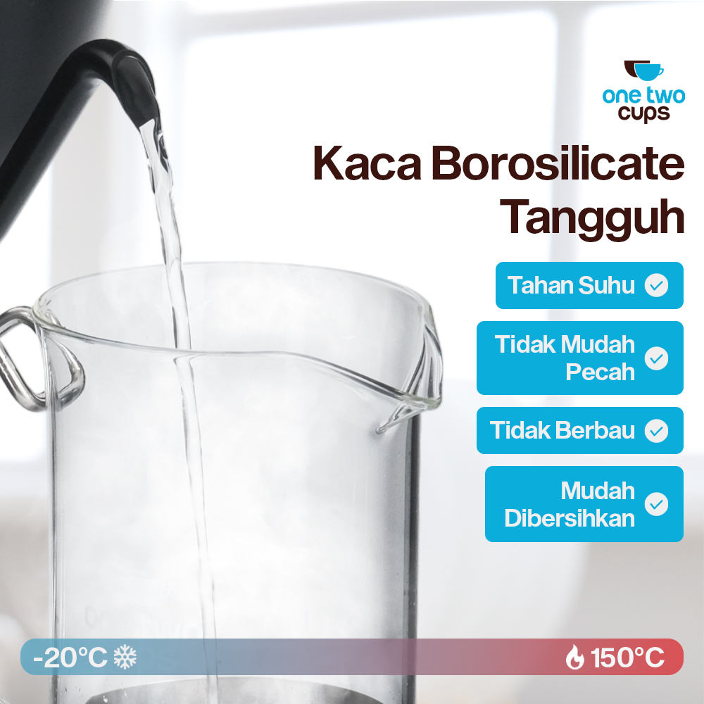 Gambar produk One Two Cups French Press Coffee Maker Pot Plunger Borosilicate 350ml Stripe - KG72I