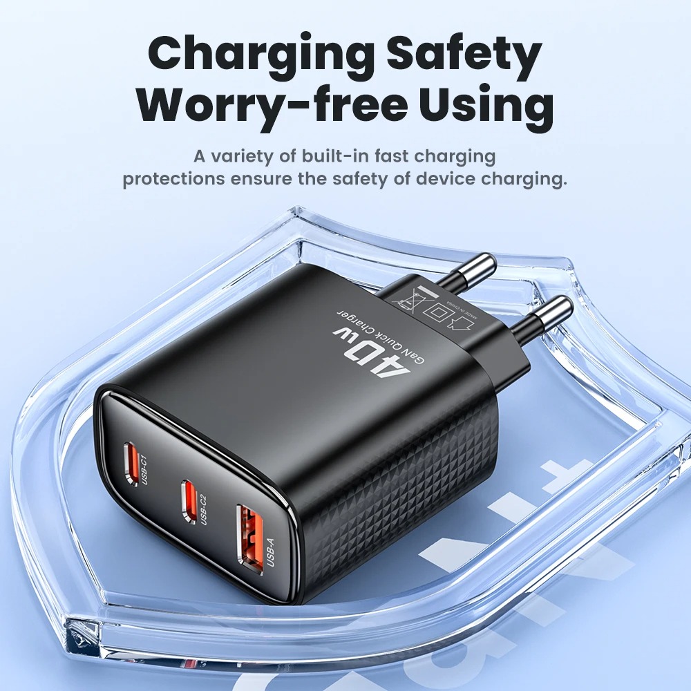 Gambar produk Toocki Kepala Charger Fast Charging GaN Multi Port USB Type C 40W - TCT40-22EU