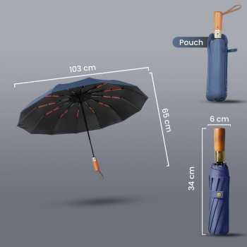 Gambar produk FRRUIWEN Payung Lipat Buka Tutup Otomatis Wood Handle 12 Bone 103cm - F-12