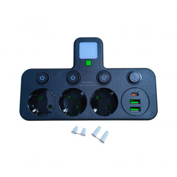 Gambar produk SUPMANGO Stop Kontak LED Light USB Type C EU Plug 10A 220V 2500W 3 Socket - 8624UL/8625UL