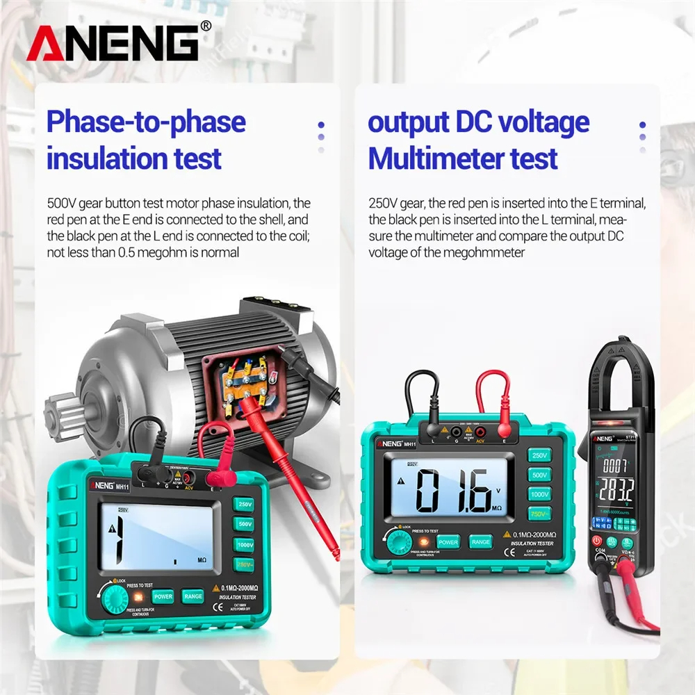 Gambar produk ANENG Digital Megger Megohmmeter 250/500/1000V 2000 Mega Ohm - MH11