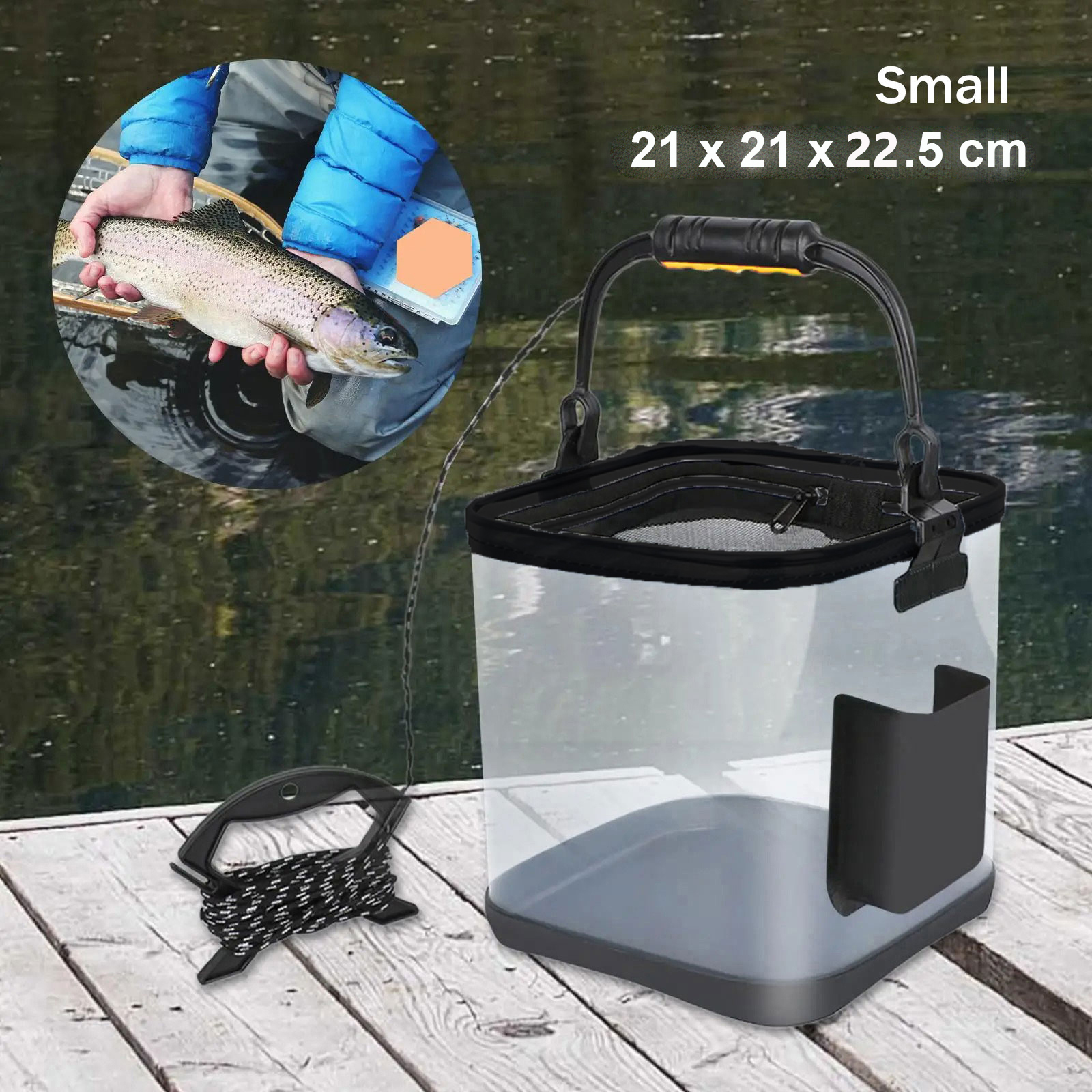 Gambar produk SUNNIMIX Ember Lipat Mancing Ikan Folding Model Rope with Side Pocket Small - SN23