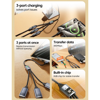 Gambar produk DIXSIG Kabel OTG Splitter 3in1 USB Type C Male to Female with Adapter - DG-101