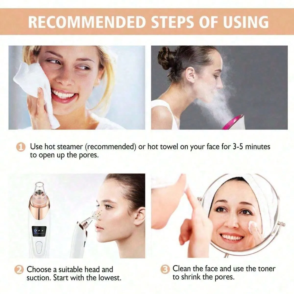 Gambar produk AGO Alat Hisap Komedo Elektrik Facial Pore Vacuum with 5 Suction Heads - GA5