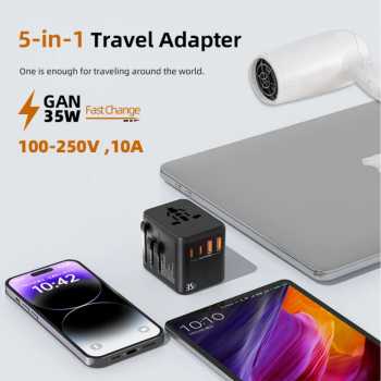 Gambar produk YuHome Universal Travel Adaptor Multi Port Type C UK EU USA GaN 35W - 606