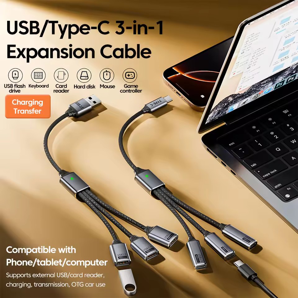 Gambar produk DIXSIG Kabel OTG Splitter 3in1 USB Type C Male to Female with Adapter - DG-101