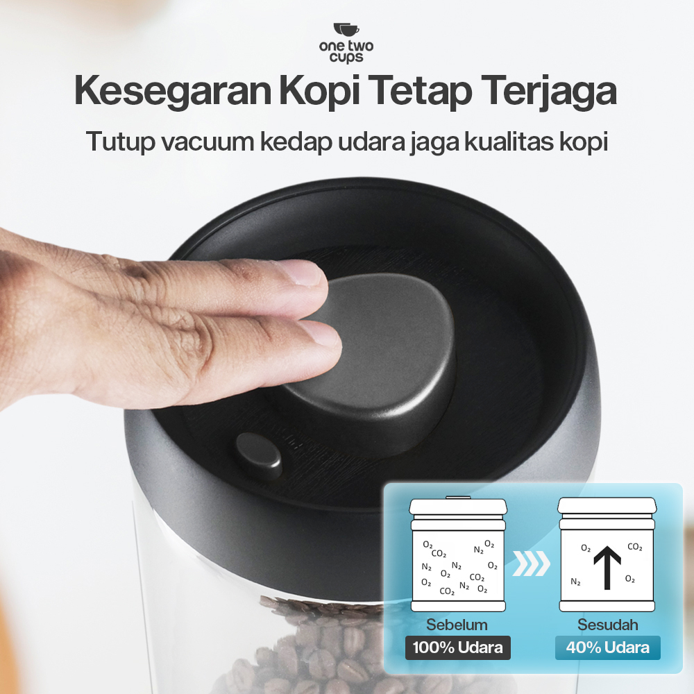 Gambar produk One Two Cups Toples Kaca Penyimpanan Biji Kopi Vacuum Sealed Lid 1.8L - SE41