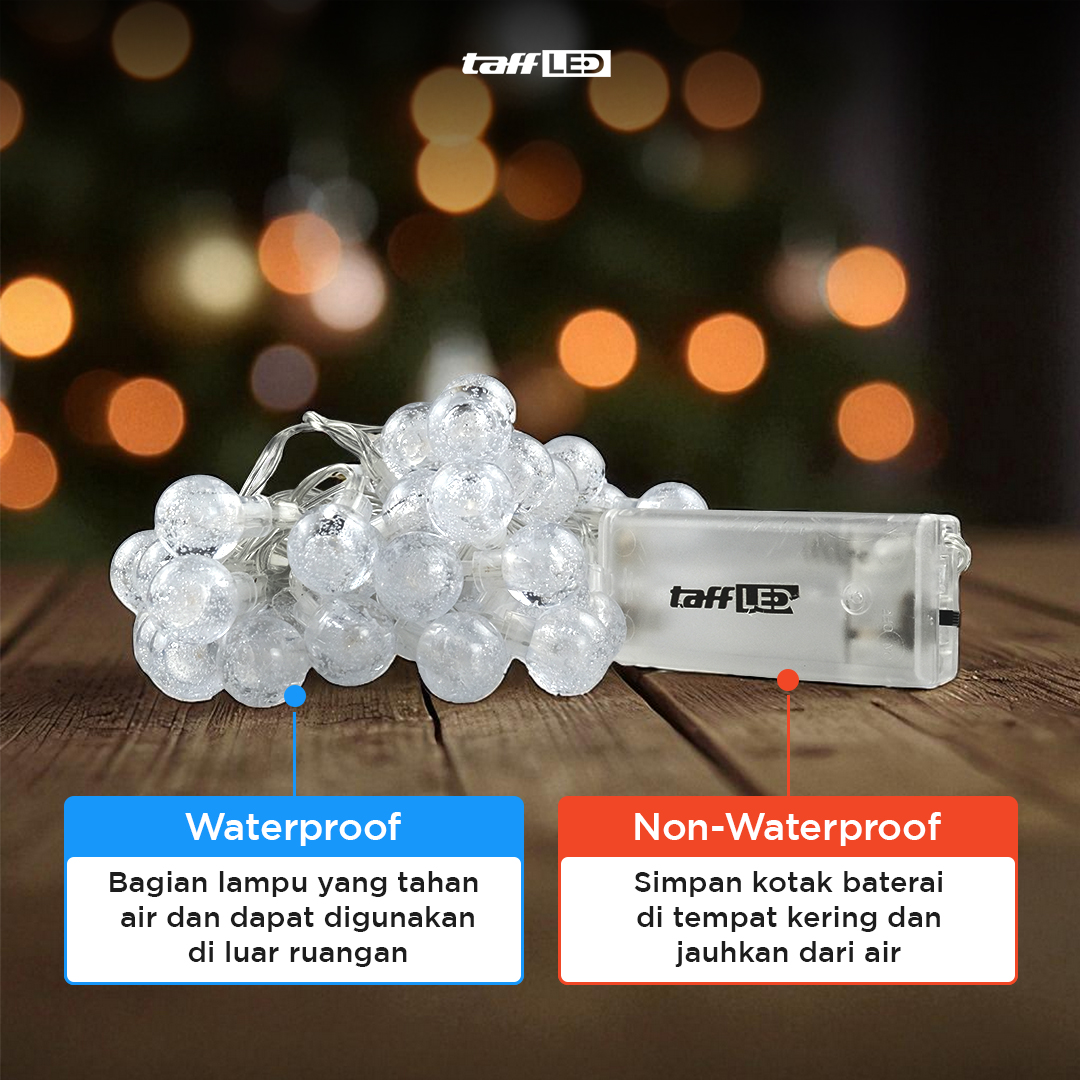 TaffLED Lampu Hias String Lights Cherry Ball Fairy Warm White 5M - LY20W Gambar produk TaffLED Lampu Hias String Lights Cherry Ball Fairy Warm White 5M - LY20W