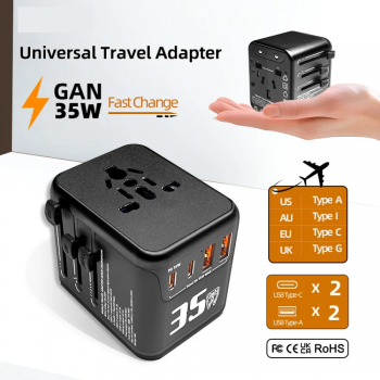 YuHome Universal Travel Adaptor Multi Port Type C UK EU USA GaN 35W - YH390