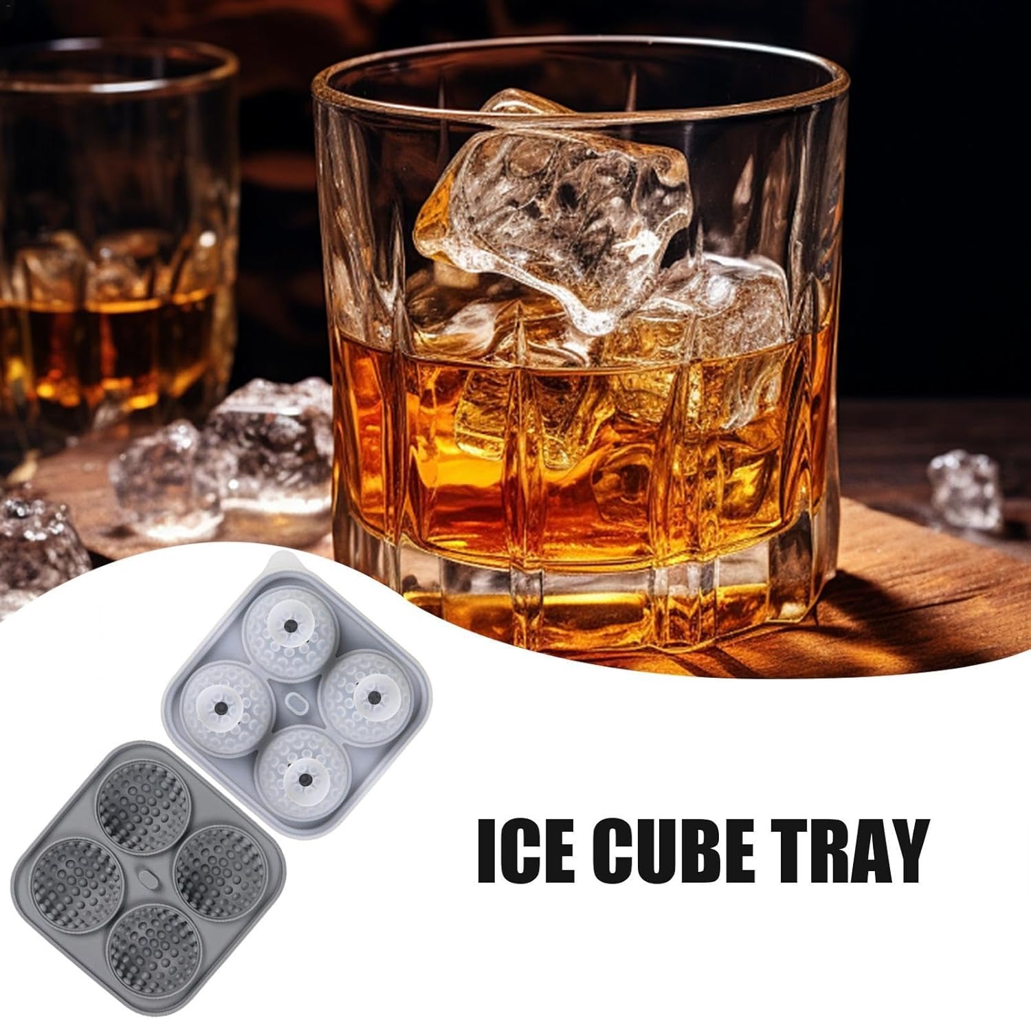Gambar produk FOSOE Cetakan Es Batu Silikon Bola Golf 4 Grid Ice Cube Mold - FS4
