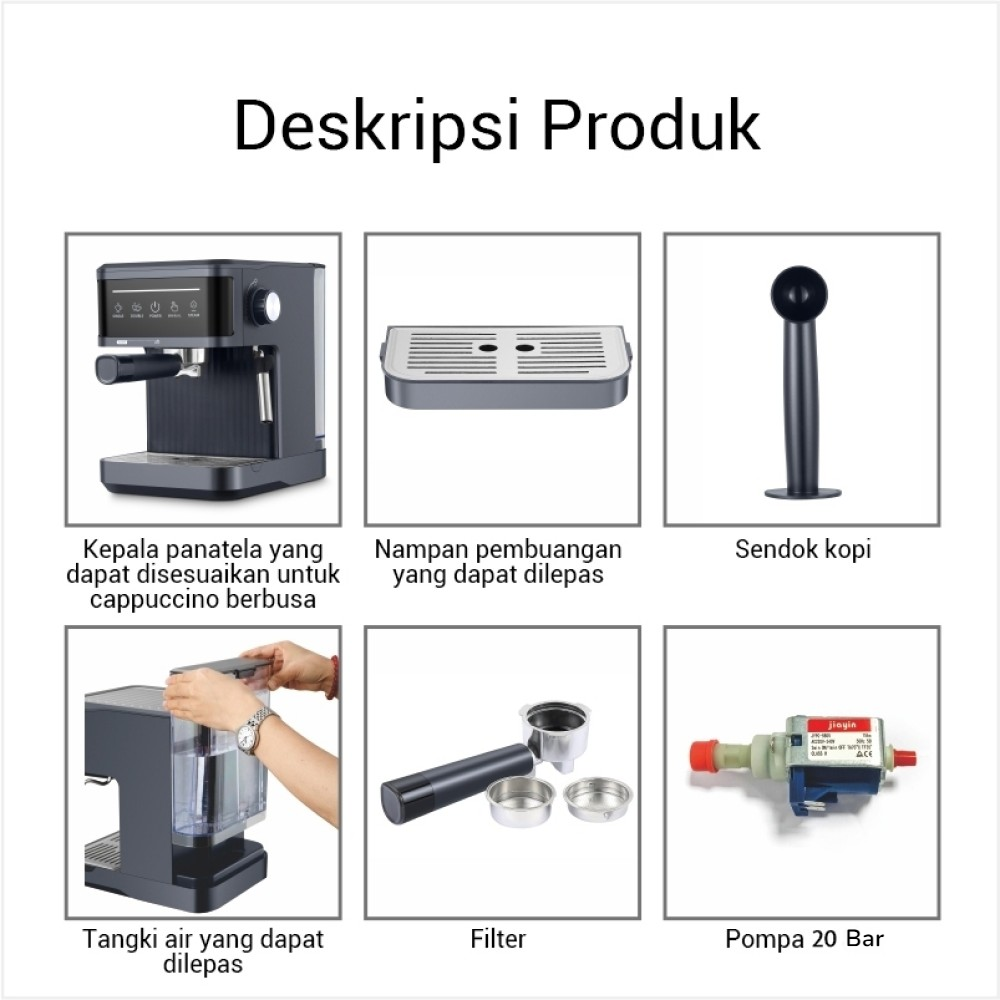 Gambar produk JIAYIN Mesin Kopi Espresso Coffee Maker Frothing 20 Bar 850W 1.8L - MK-868