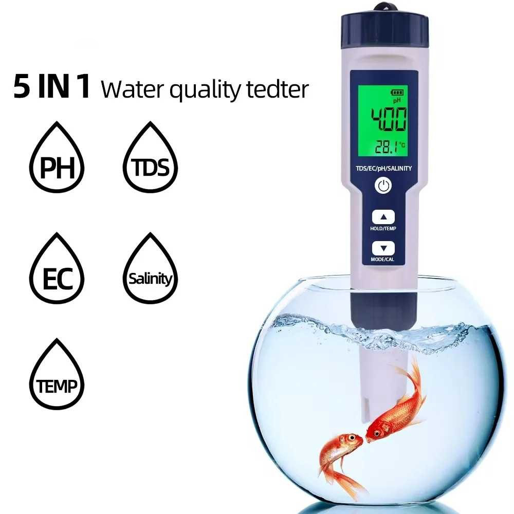 JUANJU Alat Ukur Kualitas Air Digital 5in1 PH TDS EC Meter Pen - J51 Gambar produk JUANJU Alat Ukur Kualitas Air Digital 5in1 PH TDS EC Meter Pen - J51