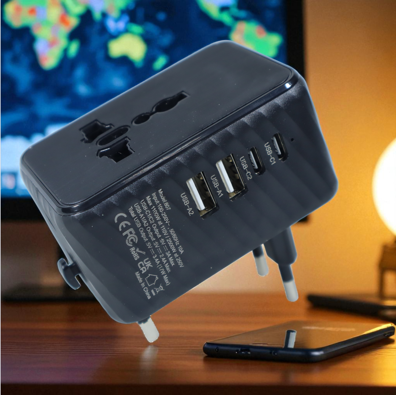 Lesse Universal Travel Adaptor Multi Port USB Type C UK EU USA 3.4A - INU167 Gambar produk Lesse Universal Travel Adaptor Multi Port USB Type C UK EU USA 3.4A - INU167