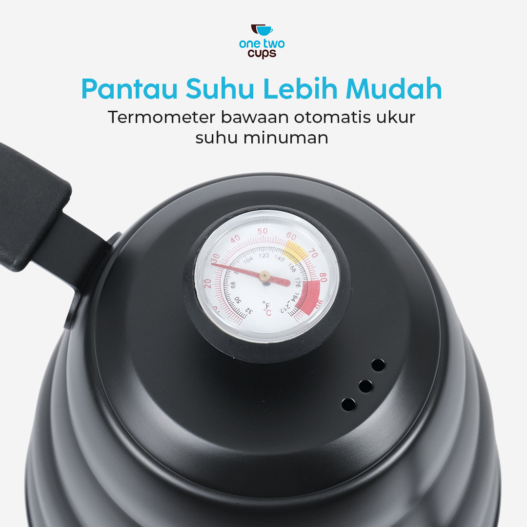 Gambar produk One Two Cups Teko Kopi Leher Angsa Pour Over Drip Kettle Thermometer 1.2L - KE4012
