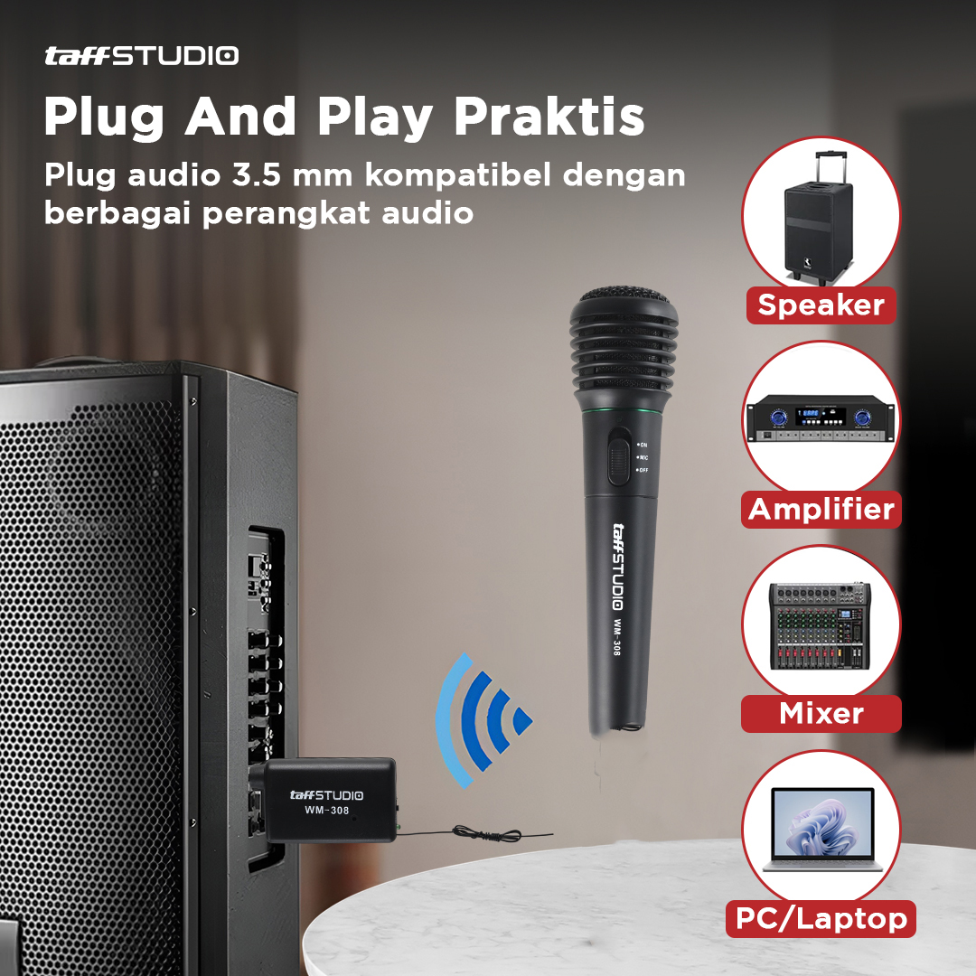 Gambar produk TaffSTUDIO Mikrofon Karaoke Profesional 2 in 1 Wireless Wired 2.4Ghz - WM-308