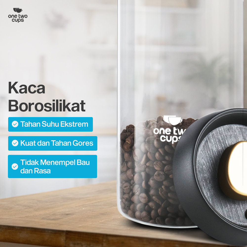 Gambar produk One Two Cups Toples Kaca Penyimpanan Biji Kopi Vacuum Sealed Lid 1.8L - SE41