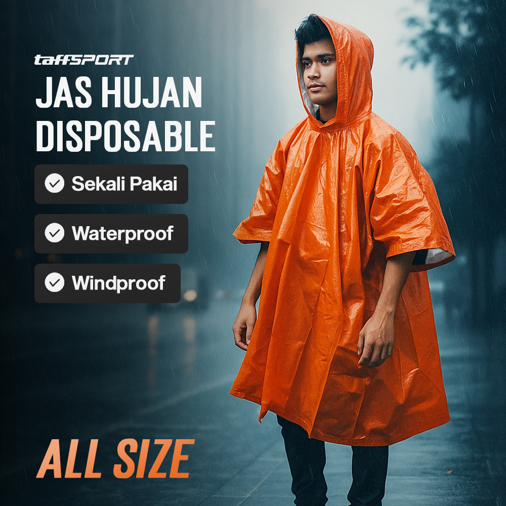 Gambar produk TaffSPORT Jas Hujan Portable Disposable Raincoat Poncho PE All Size - Jn62