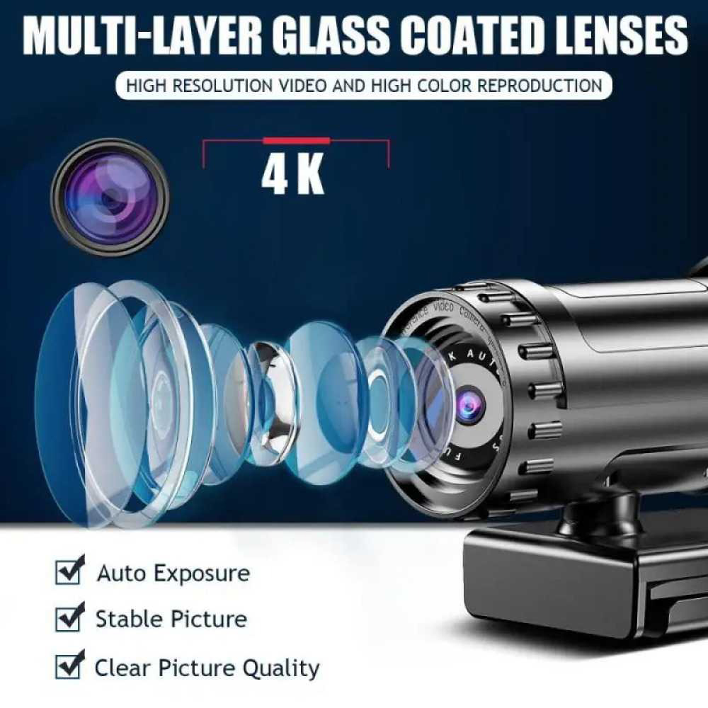 Erilles Webcam Desktop PC Laptop Rotatable 4K with Microphone - EL380 Gambar produk Erilles Webcam Desktop PC Laptop Rotatable 4K with Microphone - EL380