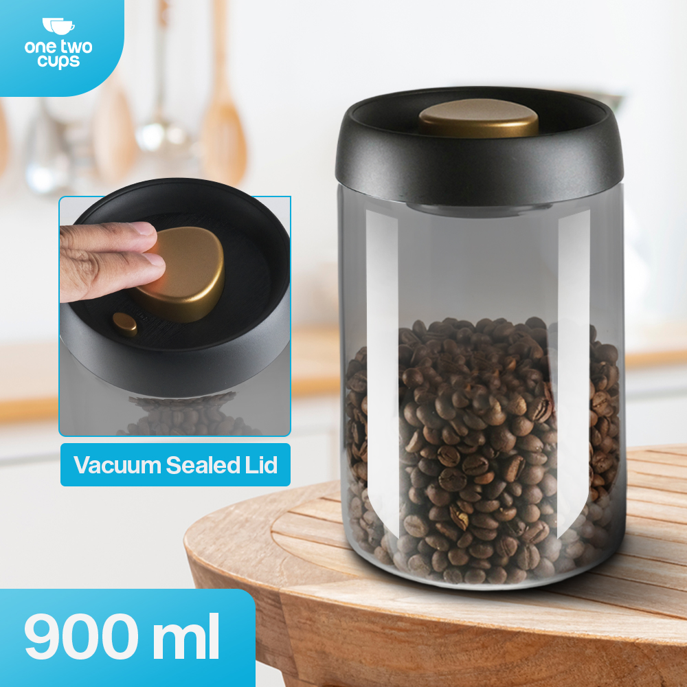 Gambar produk One Two Cups Toples Kaca Penyimpanan Biji Kopi Vacuum Sealed Lid 900ml - SE41