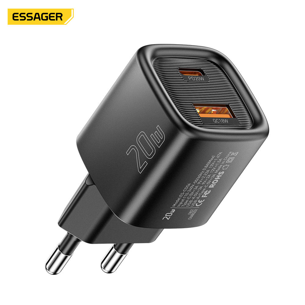Gambar produk ESSAGER Kepala Charger Dual Port Fast Charging PD USB Type C 20W - ES-CD54