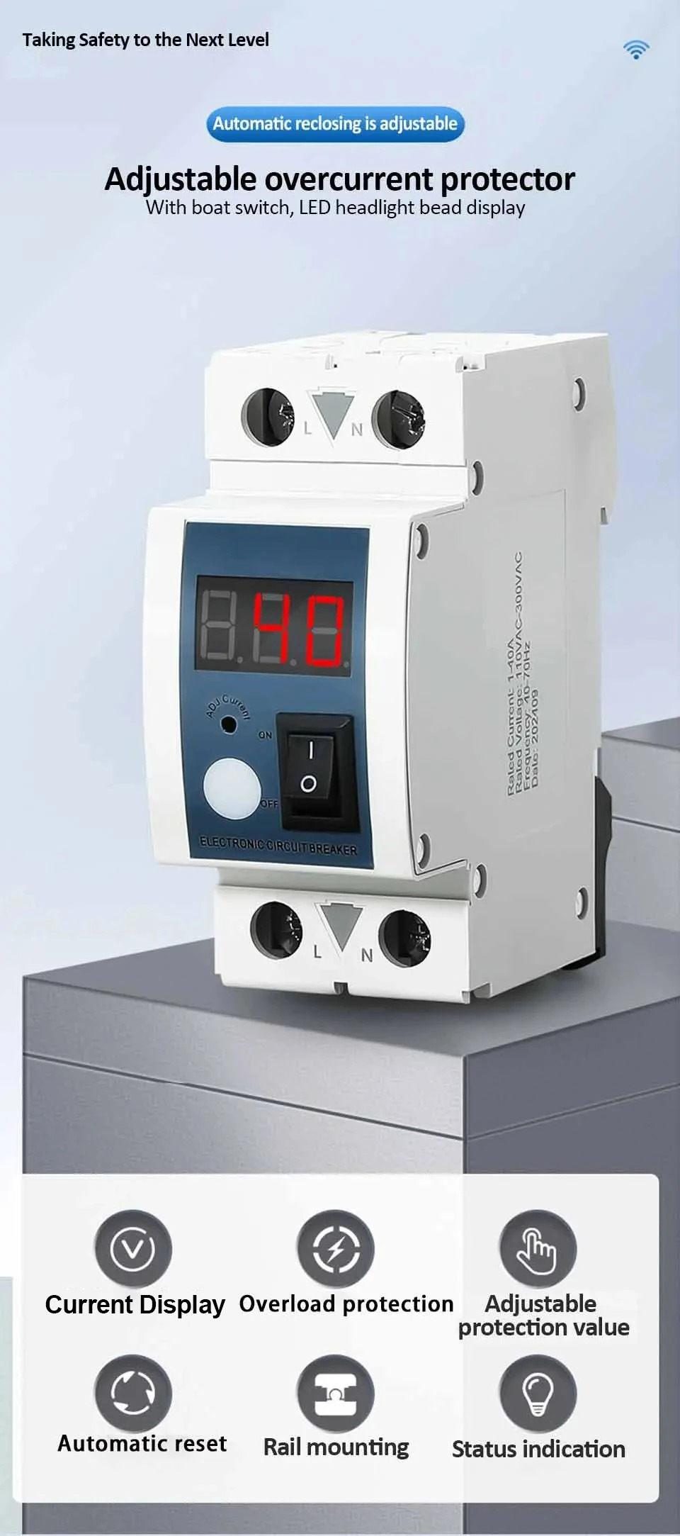 Gambar produk INAR Adjustable Current Limiter Digital Pembatas Arus Listrik 40A 220V - IN914