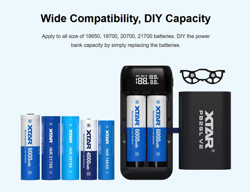 Gambar produk XTAR Charger Baterai 2 Slot 18650 21700 Li-Ion Power Bank LCD Display - PB2SL V2