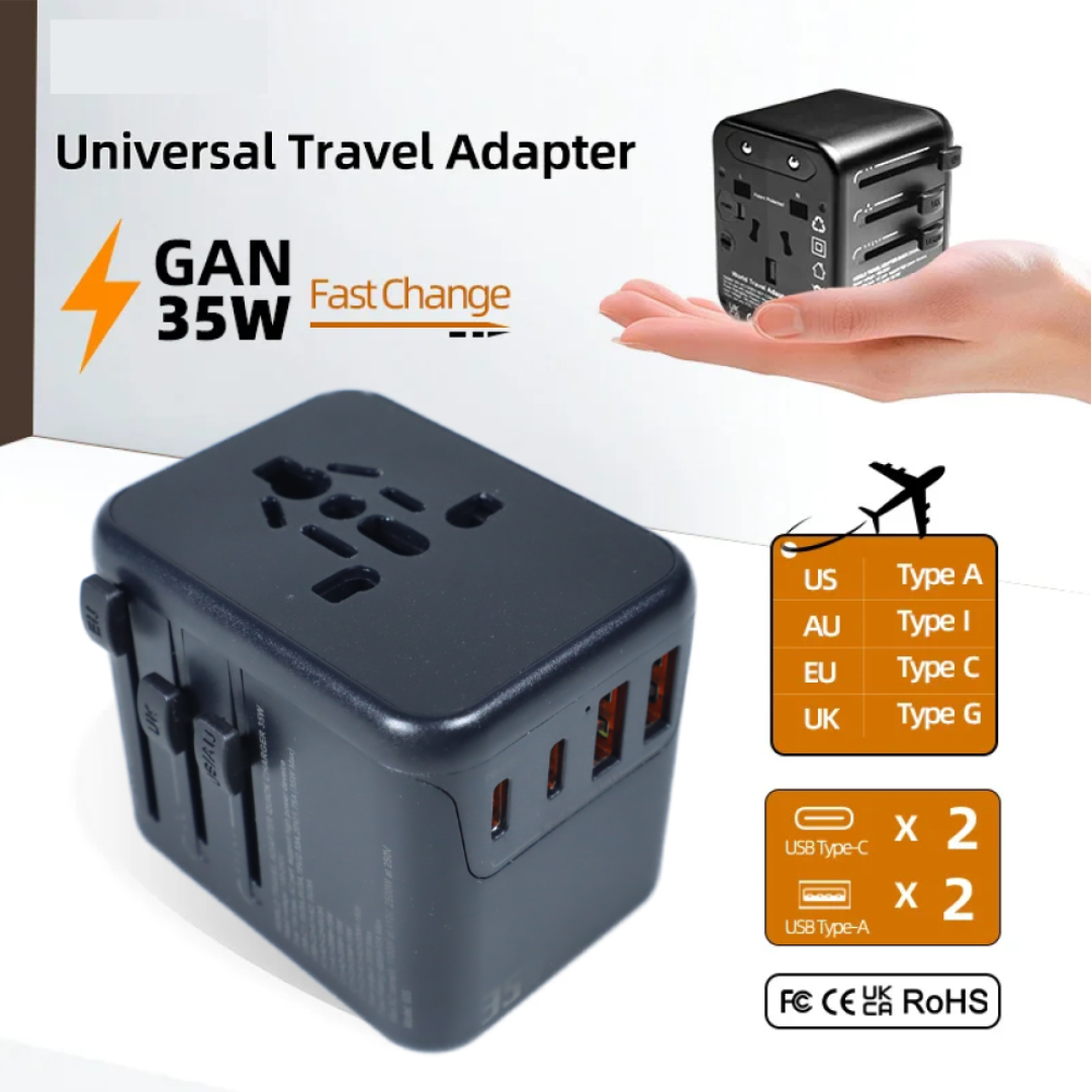 Gambar produk YuHome Universal Travel Adaptor Multi Port Type C UK EU USA GaN 35W - 606