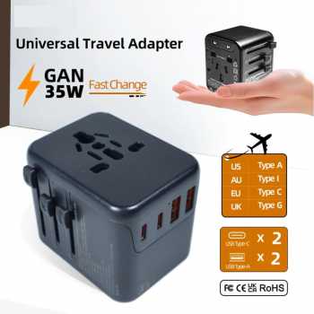 YuHome Universal Travel Adaptor Multi Port Type C UK EU USA GaN 35W - 606