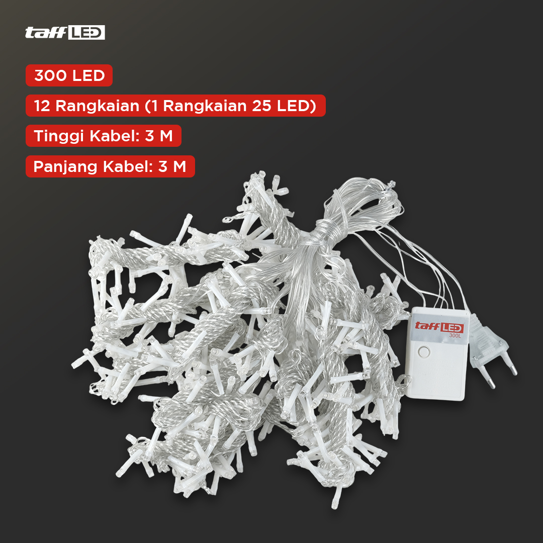 Gambar produk TaffLED Lampu Hias Gorden String Lights 3x3M 300 LED Cool White 18W - 300L