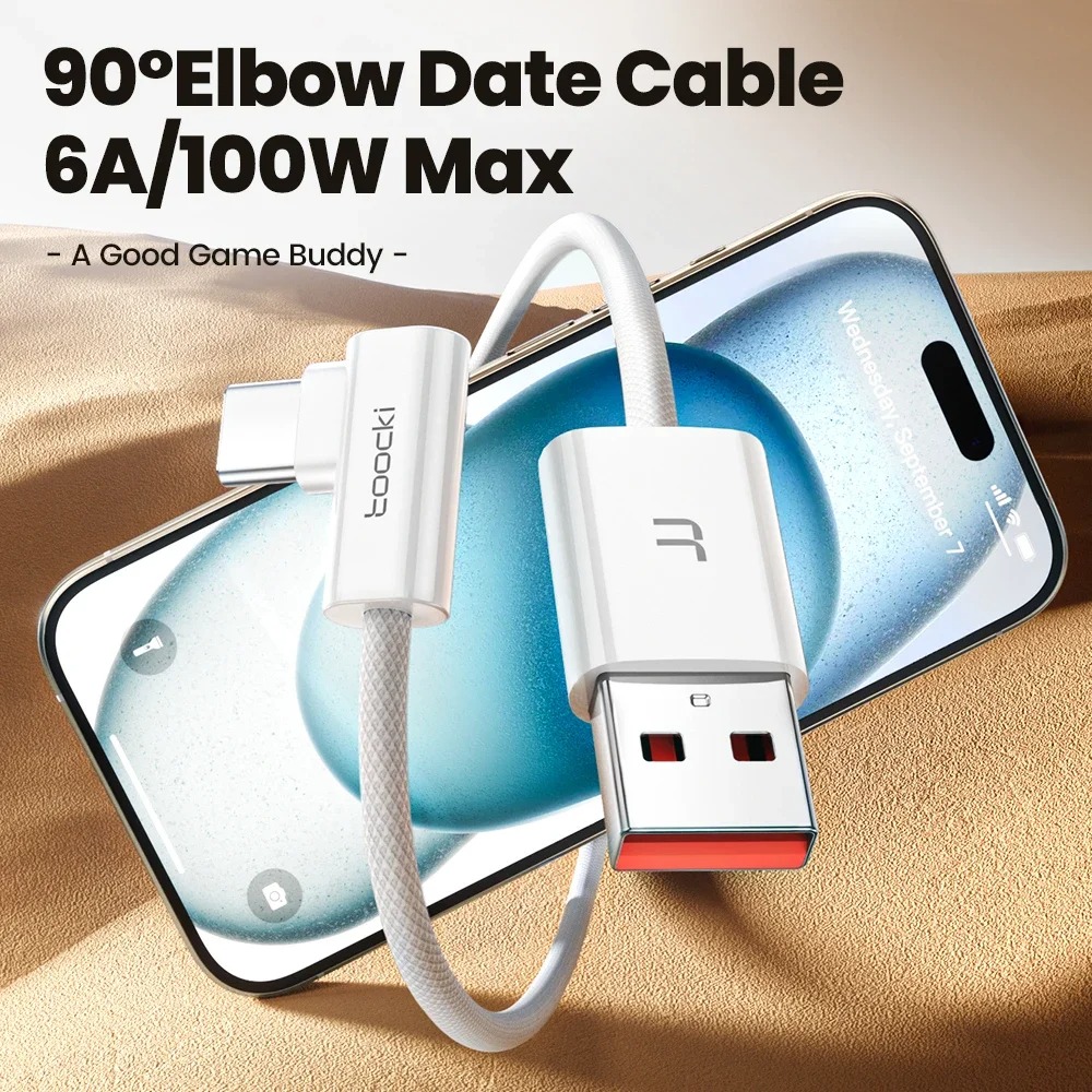 Gambar produk Toocki Kabel Data USB Type C Fast Charging L-Shape Braided 100W 6A 1M