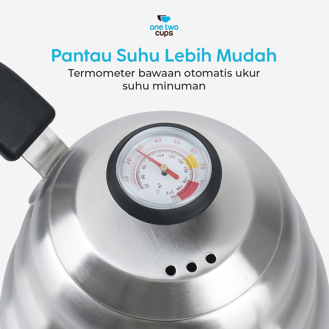 Gambar produk One Two Cups Teko Kopi Leher Angsa Pour Over Kettle Thermometer 900ml - LZP-8003