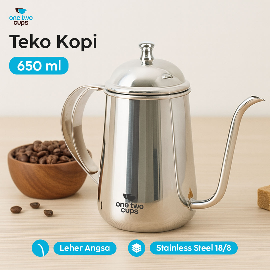 One Two Cups Teko Kopi Leher Angsa Pour Over Kettle Stainless Steel 650ml - HS4011 Gambar produk One Two Cups Teko Kopi Leher Angsa Pour Over Kettle Stainless Steel 650ml - HS4011