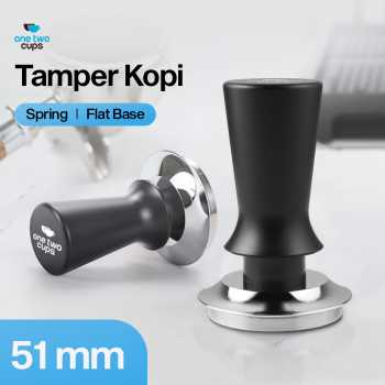 One Two Cups Tamper Kopi Espresso Flat Base Spring Loaded - FEN59