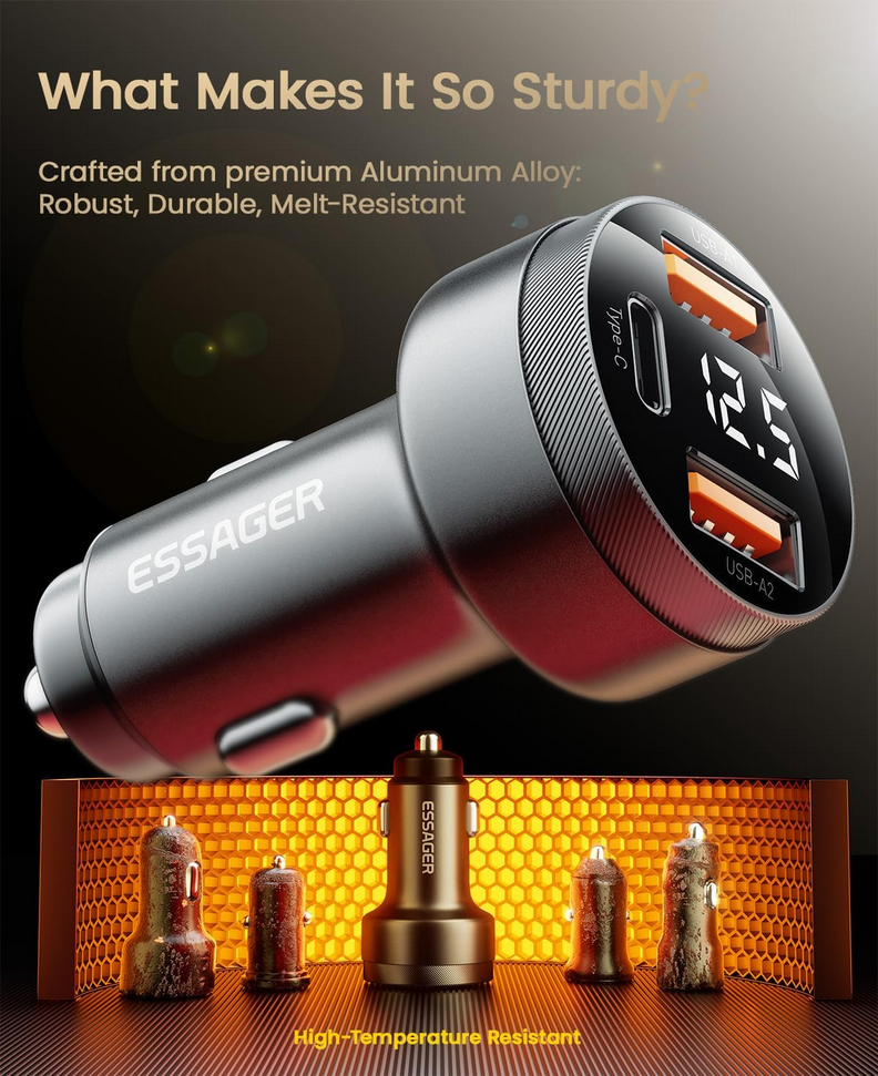 Gambar produk ESSAGER Car Charger Mobil Fast Charging LED USB Type C Port 80W - ES-CC10
