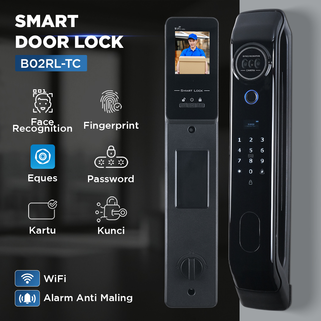 Glomarket Smart Door Lock Fingerprint Face Recognition Password App - B02RL-TC Gambar produk Glomarket Smart Door Lock Fingerprint Face Recognition Password App - B02RL-TC