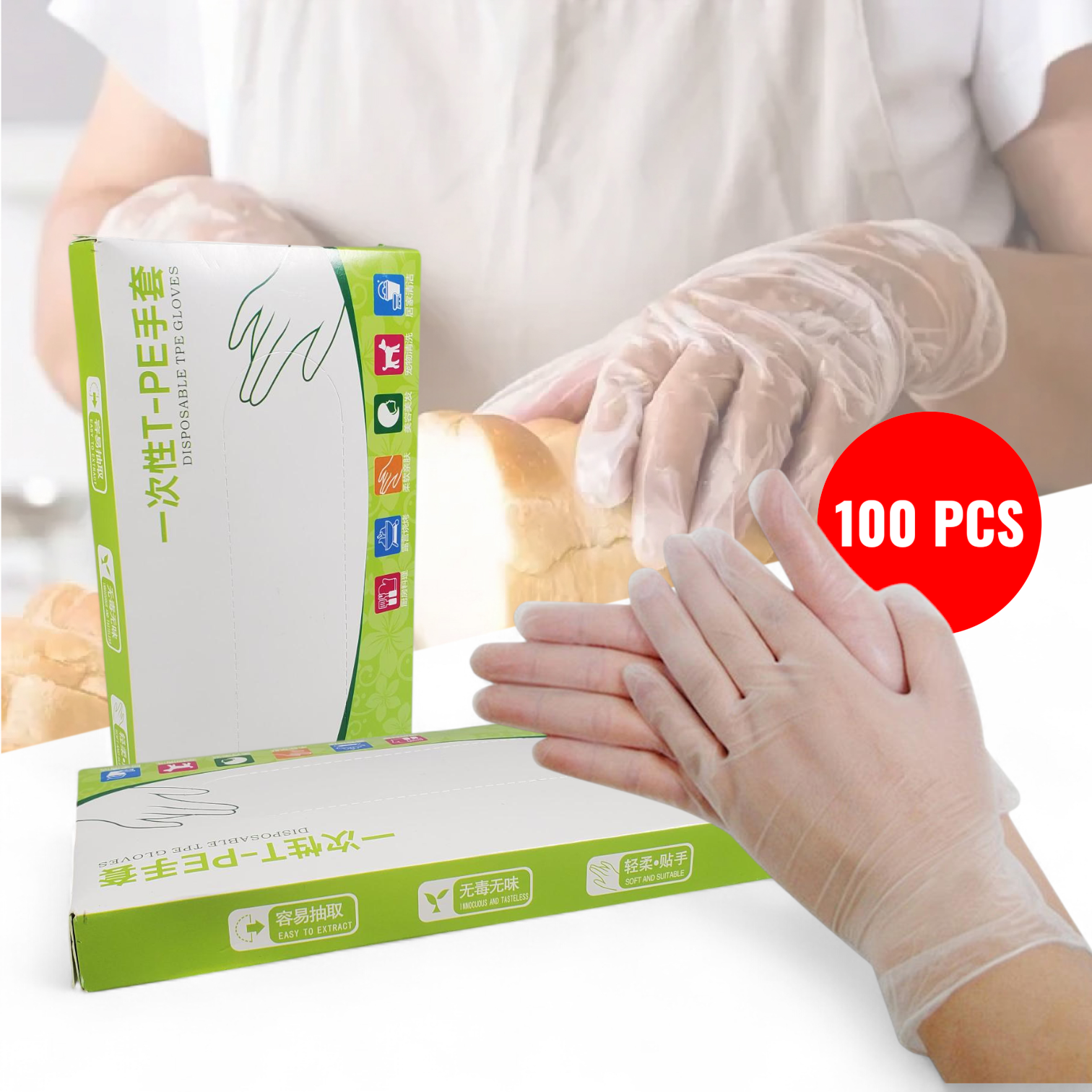 Gambar produk VIE LEN Sarung Tangan Plastik TPE Disposable Food Grade Glove 100 PCS - VL-10