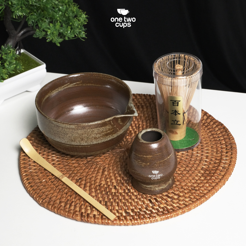 Gambar produk One Two Cups Matcha Set Kit Chawan Chasen Stand Chashaku 4 PCS - N41