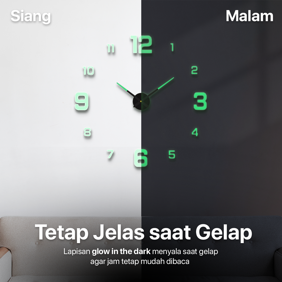 TaffHOME Jam Dinding Besar DIY Glow in The Dark 90-100cm - JM-03 Gambar produk TaffHOME Jam Dinding Besar DIY Glow in The Dark 90-100cm - JM-03
