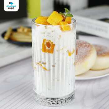 Gambar produk One Two Cups Gelas Kaca Aesthetic Kopi Teh Striped Crystal Glass 445ml - EL-45