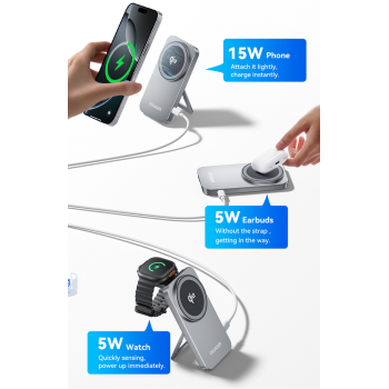 Gambar produk ESSAGER Wireless Charger Qi2 2in1 Magnetic Stand Desktop iPhone 15W - OJD-135