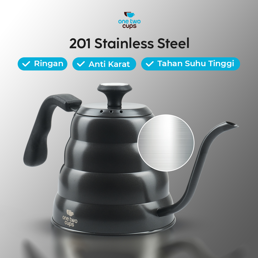 One Two Cups Teko Kopi Leher Angsa Gooseneck Pour Over Thermometer 1.2L - OTC265 Gambar produk One Two Cups Teko Kopi Leher Angsa Gooseneck Pour Over Thermometer 1.2L - OTC265