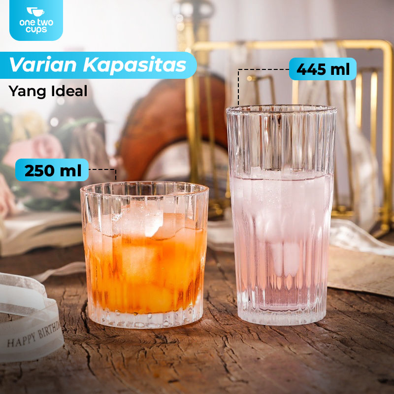 One Two Cups Gelas Kaca Aesthetic Kopi Teh Simple Striped Glass 314ml - J15 Gambar produk One Two Cups Gelas Kaca Aesthetic Kopi Teh Simple Striped Glass 314ml - J15
